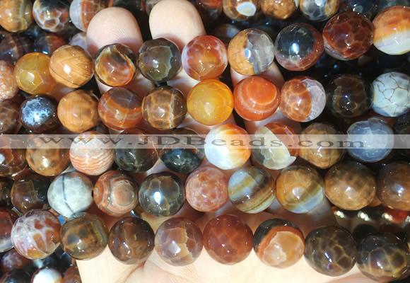 AGBS273 15 inches 12mm faceted round coffee dragon veins agate beads wholesale