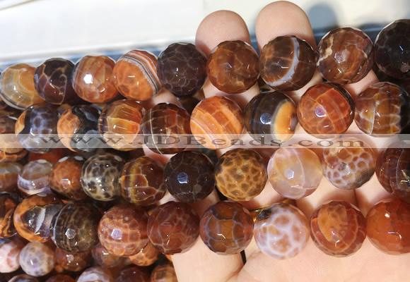AGBS274 15 inches 14mm faceted round coffee dragon veins agate beads wholesale
