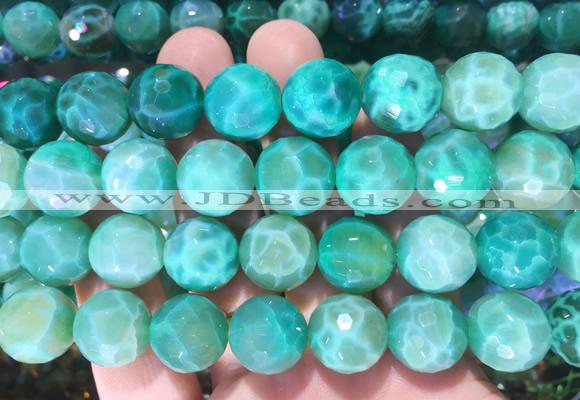 AGBS306 15 inches 14mm faceted round green dragon veins agate beads wholesale