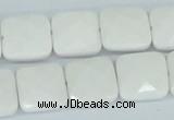 CAA05 15.5 inches 14*14mm faceted square white agate gemstone beads