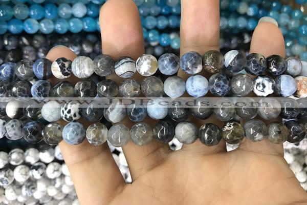 CAA1701 15 inches 8mm faceted round fire crackle agate beads
