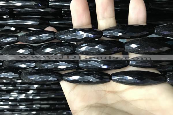 CAA2508 15.5 inches 12*50mm faceted rice black agate beads wholesale