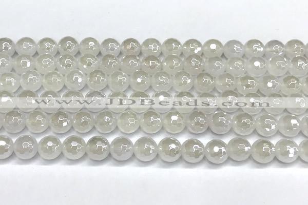 CAA6031 15 inches 8mm faceted round AB-color white agate beads