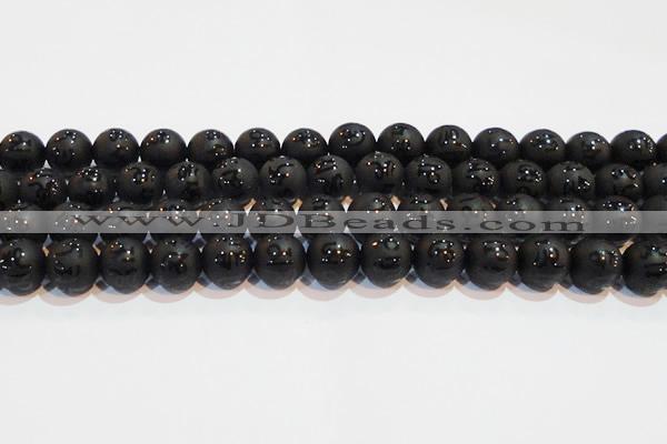 CAG6004 15.5 inches 12mm carved round matte black agate beads