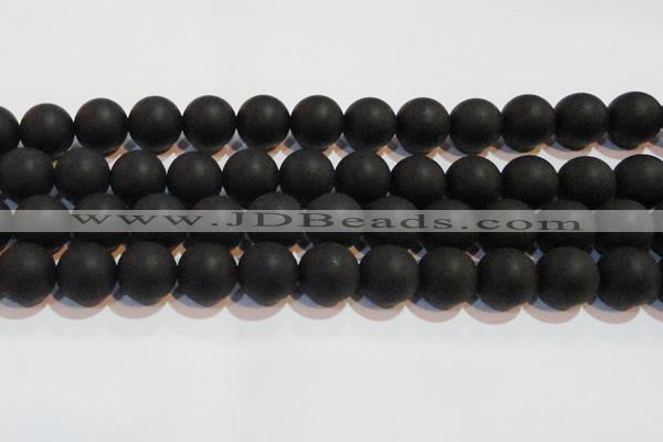 CAG6015 15.5 inches 14mm round matte black agate beads
