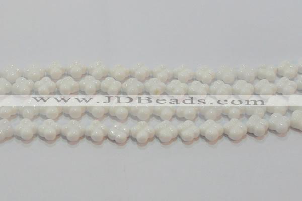 CAG7220 15.5 inches 12*12mm carved flower white agate gemstone beads