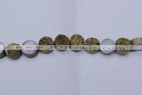 CAG7933 7.5 inches 16mm flat round plated white druzy agate beads