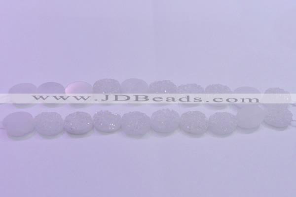 CAG8160 7.5 inches 12*16mm oval white plated druzy agate beads