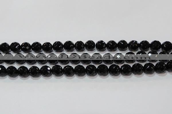 CAG8614 15.5 inches 14mm faceted round black agate gemstone beads
