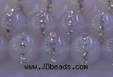 CAG8773 15.5 inches 12mm round agate with rhinestone beads