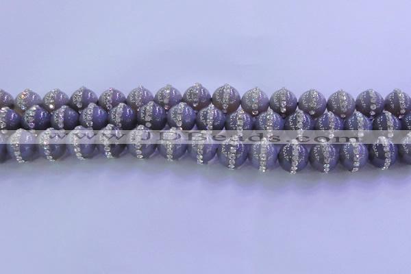 CAG8787 15.5 inches 10mm round agate with rhinestone beads