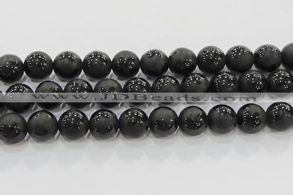 CAG8928 15.5 inches 12mm round matte black agate beads wholesale