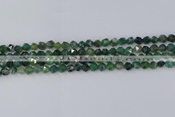 CAG9969 15.5 inches 6mm faceted nuggets moss agate beads