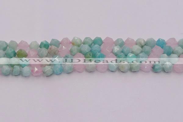 CAM1443 15.5 inches 10mm faceted nuggets amazonite & rose quartz beads