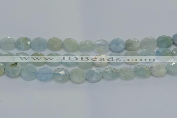 CAQ570 15.5 inches 11mm faceted coin natural aquamarine beads