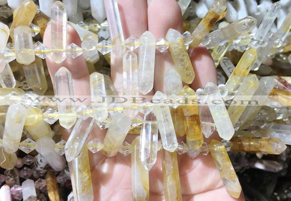 CBBS108 Top drilled 6*20mm - 8*30mm hexahedral prism yellow gum flower crystal beads