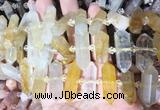 CBBS134 Centre drilled 6*20mm - 11*35mm hexahedral prism yellow gum flower crystal beads