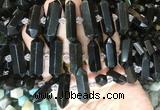 CBBS136 Centre drilled 6*20mm - 11*35mm hexahedral prism golden obsidian beads