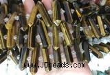 CBBS138 Centre drilled 6*20mm - 11*35mm hexahedral prism yellow tiger eye beads
