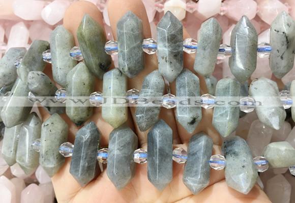 CBBS142 Centre drilled 6*20mm - 11*35mm hexahedral prism labradorite beads