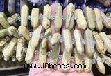 CBBS144 Centre drilled 6*20mm - 11*35mm hexahedral prism green dragon jasper beads