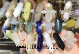 CBBS146 Centre drilled 6*20mm - 11*35mm hexahedral prism colorful gemstone beads