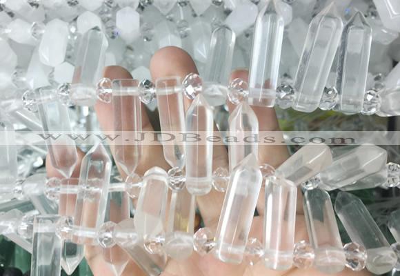 CBBS163 Top drilled 8*28mm - 9*30mm hexahedral prism white crystal beads