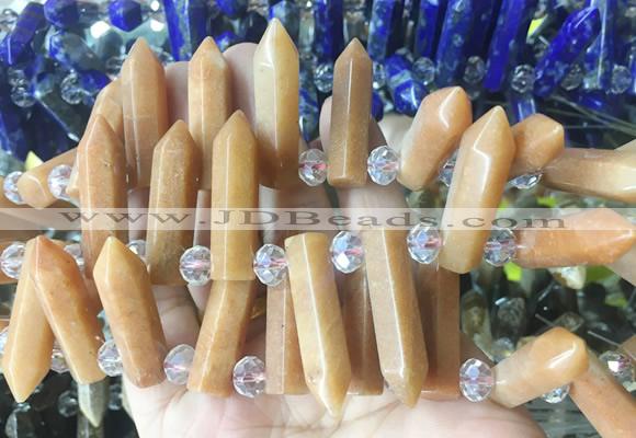 CBBS166 Top drilled 8*28mm - 9*30mm hexahedral prism red aventurine beads