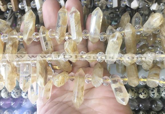 CBBS170 Top drilled 8*28mm - 9*30mm hexahedral prism yellow cherry quartz beads