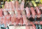 CBBS171 Top drilled 8*28mm - 9*30mm hexahedral prism cherry quartz beads