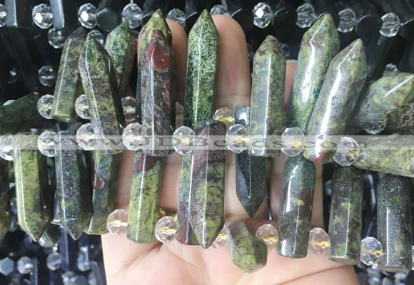 CBBS175 Top drilled 8*28mm - 9*30mm hexahedral prism dragon blood jasper beads