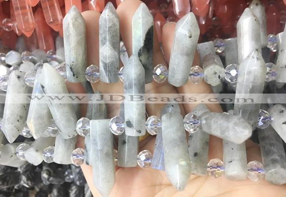 CBBS178 Top drilled 8*28mm - 9*30mm hexahedral prism labradorite beads