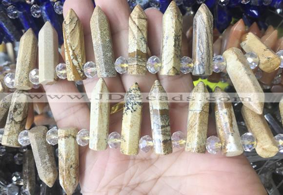 CBBS180 Top drilled 8*28mm - 9*30mm hexahedral prism picture jasper beads