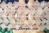 CBBS192 Centre drilled 7*16mm - 11*25mm hexahedral prism rose quartz beads wholesale