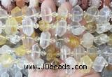 CBBS196 Centre drilled 7*16mm - 11*25mm hexahedral prism yellow gum flower crystal beads