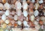 CBBS197 Centre drilled 7*16mm - 11*25mm hexahedral prism red gum flower crystal beads