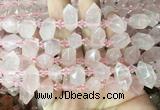 CBBS208 Top drilled 7*16mm - 11*25mm hexahedral prism rose quartz beads wholesale