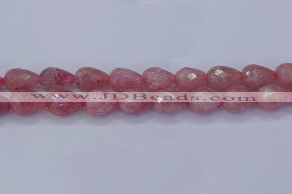 CBQ456 15.5 inches 15*20mm faceted teardrop strawberry quartz beads