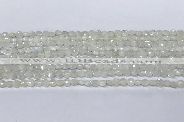 CCB1366 15 inches 4mm faceted coin white moonstone beads