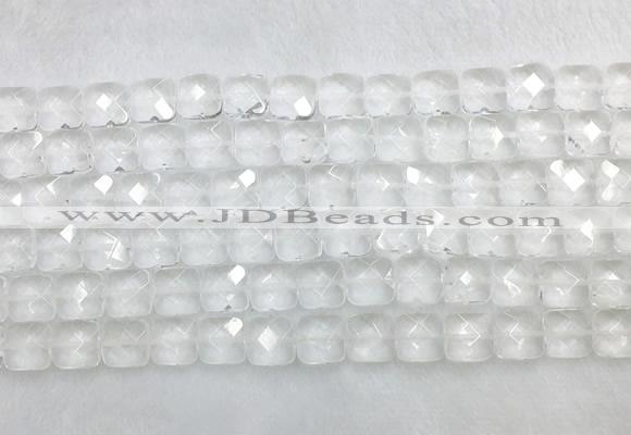 CCBS15 15 inches 12mm faceted square white crystal beads wholesale