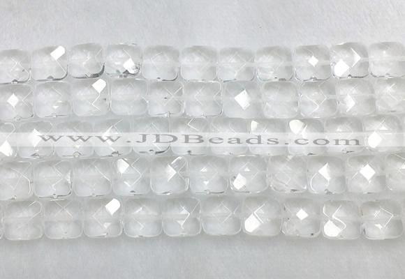 CCBS16 15 inches 14mm faceted square white crystal beads wholesale