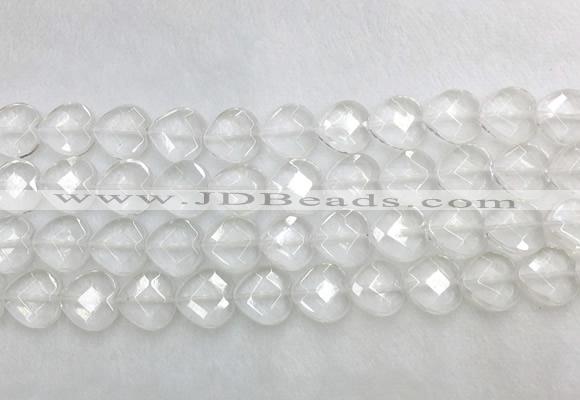 CCBS28 15 inches 14mm faceted heart white crystal beads wholesale