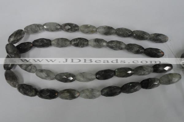 CCQ350 15.5 inches 12*22mm faceted rice cloudy quartz beads wholesale