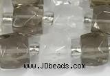 CCU751 15 inches 8*8mm faceted cube white crystal & smoky quartz beads