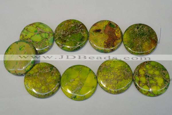 CDT129 15.5 inches 44mm flat round dyed aqua terra jasper beads