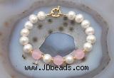 CFB1082 Hand-knotted 9mm - 10mm potato white freshwater pearl & candy jade bracelet