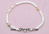 CFN711 9mm - 10mm potato white freshwater pearl & rose quartz necklace