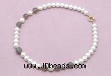 CFN727 9mm - 10mm potato white freshwater pearl & grey agate necklace