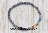 CGB7060 7 chakra 4mm snowflake obsidian beaded meditation yoga bracelets