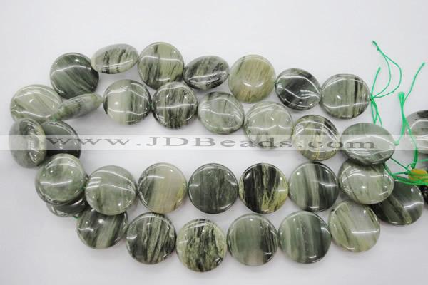 CGH23 15.5 inches 25mm flat round green hair stone beads wholesale